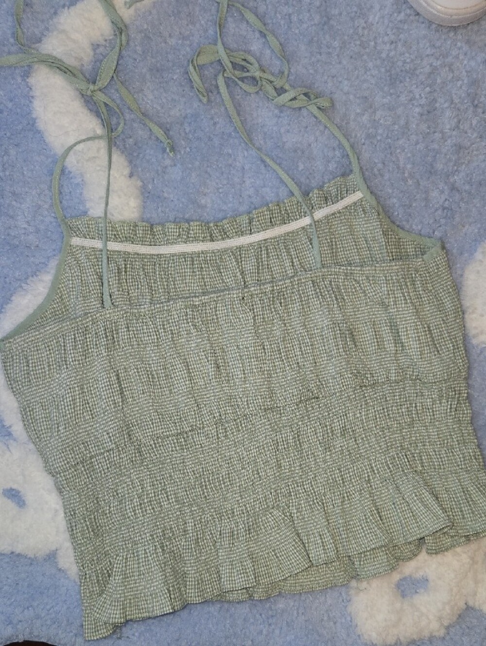 Smocked Sage Green Tie-Strap Tank Top - Picture 7 of 10